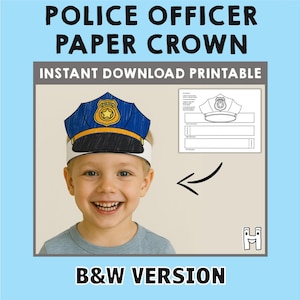 Cappello da poliziotto, carta, corona, festa, da colorare, stampabile, lavoretto per bambini, costume da poliziotto, compleanno, stampabile, bomboniera, pdf, costume fai da te, download immediato