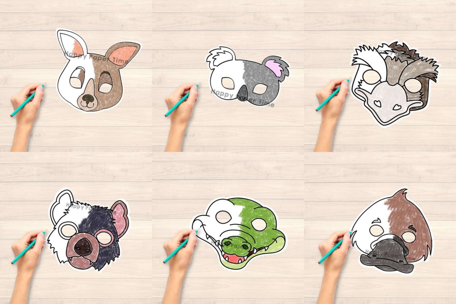 Australian Animal Masks For Coloring Printable Template For Etsy UK