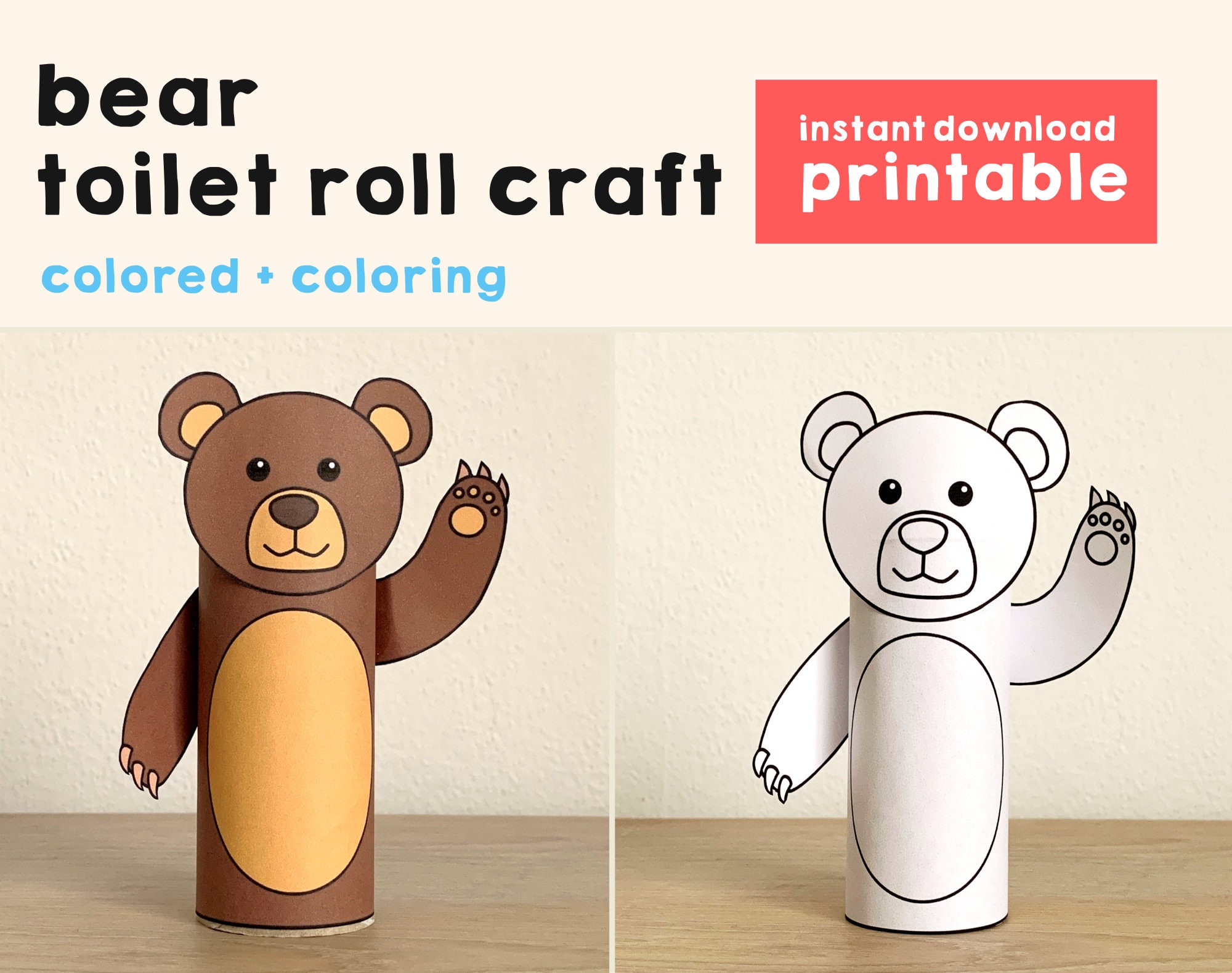 Bear Toilet Paper Roll Craft Forest Woodland Party Coloring Etsy