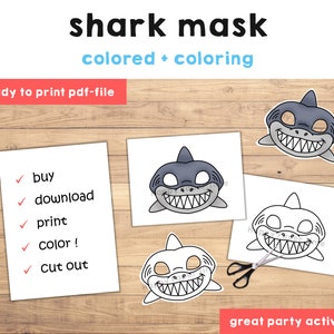 Shark Mask Template Costume Kids Diy Ocean Sea Animal Party Fun Favor ...