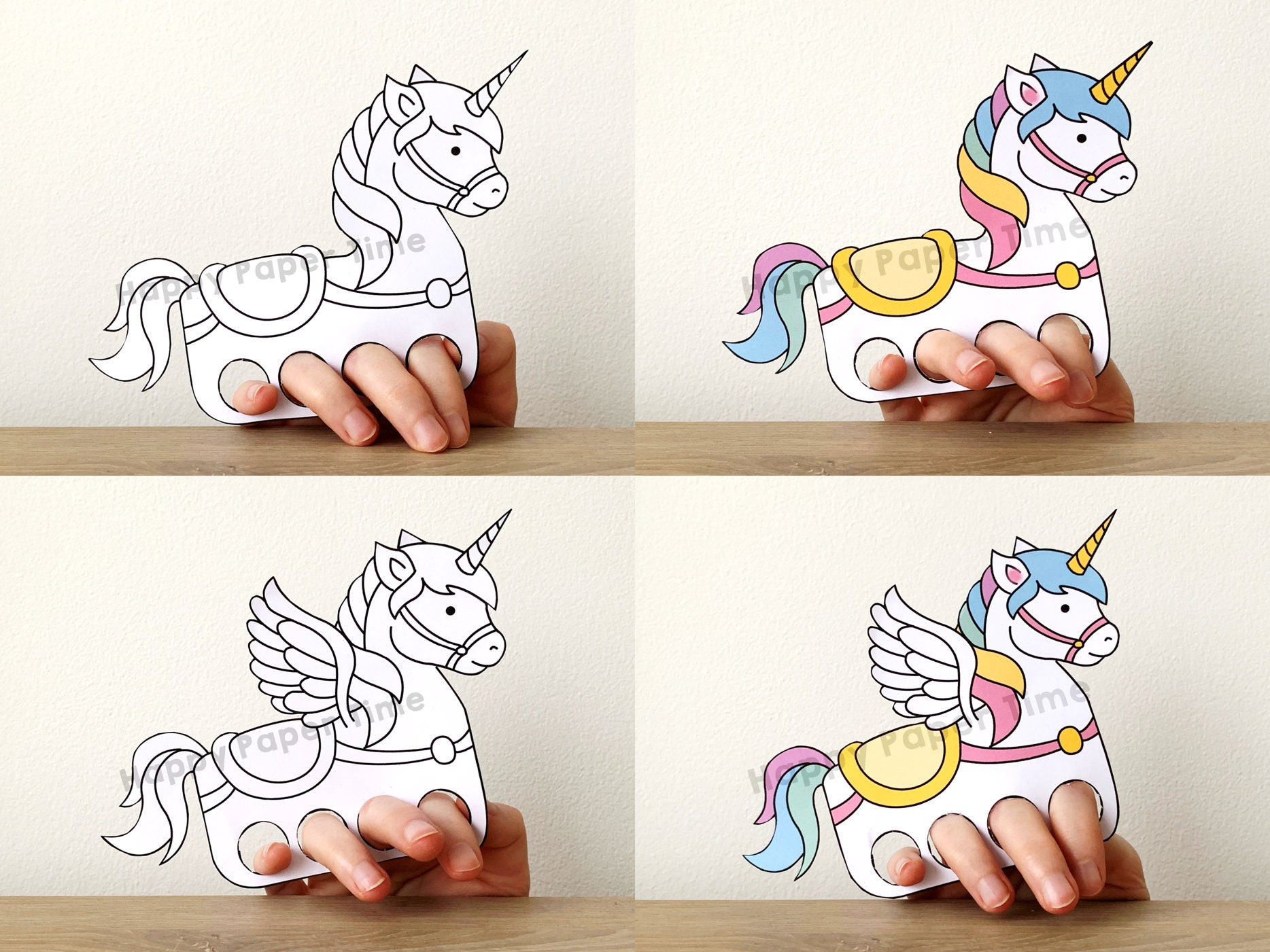unicorn paper craft printable finger puppet kids craft unicorn etsy