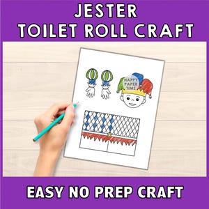 Jester Toilet Paper Roll Craft Medieval Fantasy Party Coloring Printable Decoration Kids Play Cut out Glue DIY - Instant Download image 3