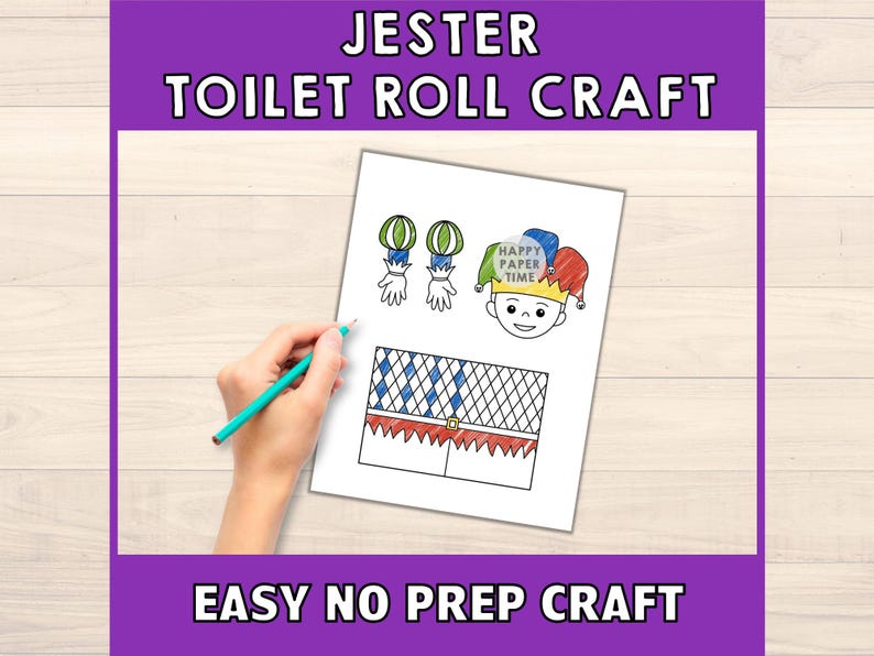 Jester Toilet Paper Roll Craft Medieval Fantasy Party Coloring Printable Decoration Kids Play Cut out Glue DIY - Instant Download image 3