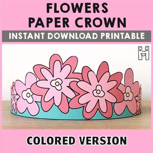 Corona di carta con fiori, festa da colorare, stampabile, per bambini, artigianato, costume da fata primaverile, compleanno, stampabile, costume, fai da te - Download immediato