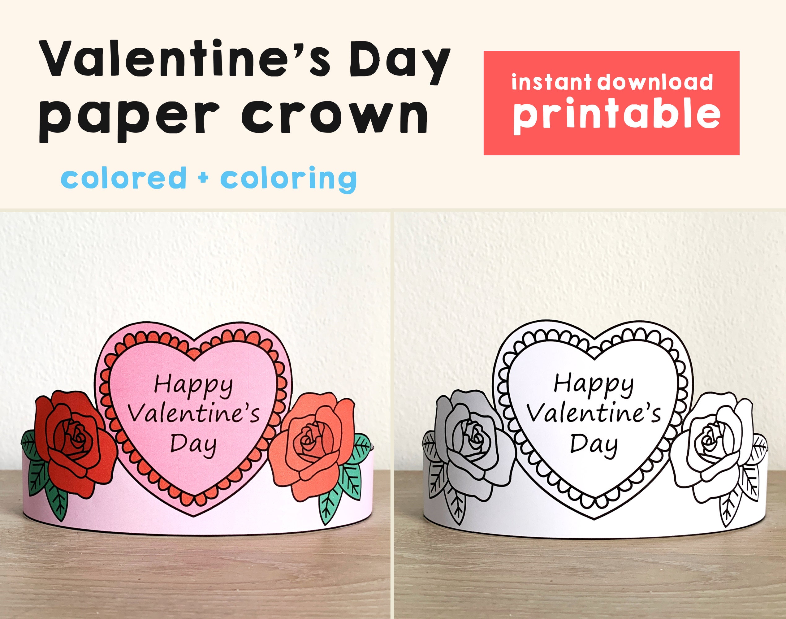 Valentine's Day Paper Crown Party Activity Printable Kids - Etsy Finland