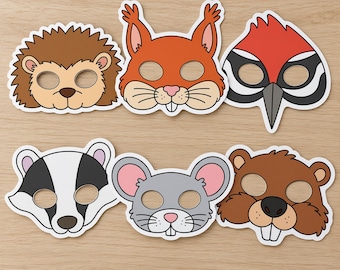 Forest Animals paper masks costume woodland animal craft kids woodland activity party favor animal printable - Instant Download PDF