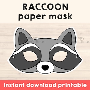 Raccoon Mask Raccoon Costume Animal Mask Printable Party Favor Woodland Party Printable Mask Kids Party Favor Printable - Instant Download