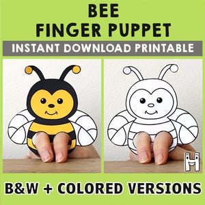 Biene Papier Handwerk druckbare Fingerpuppe Vorlage Kinder Handwerk Aktivität Tier-Geburtstags-Party Färbung Papier Ausdruck - sofort Download