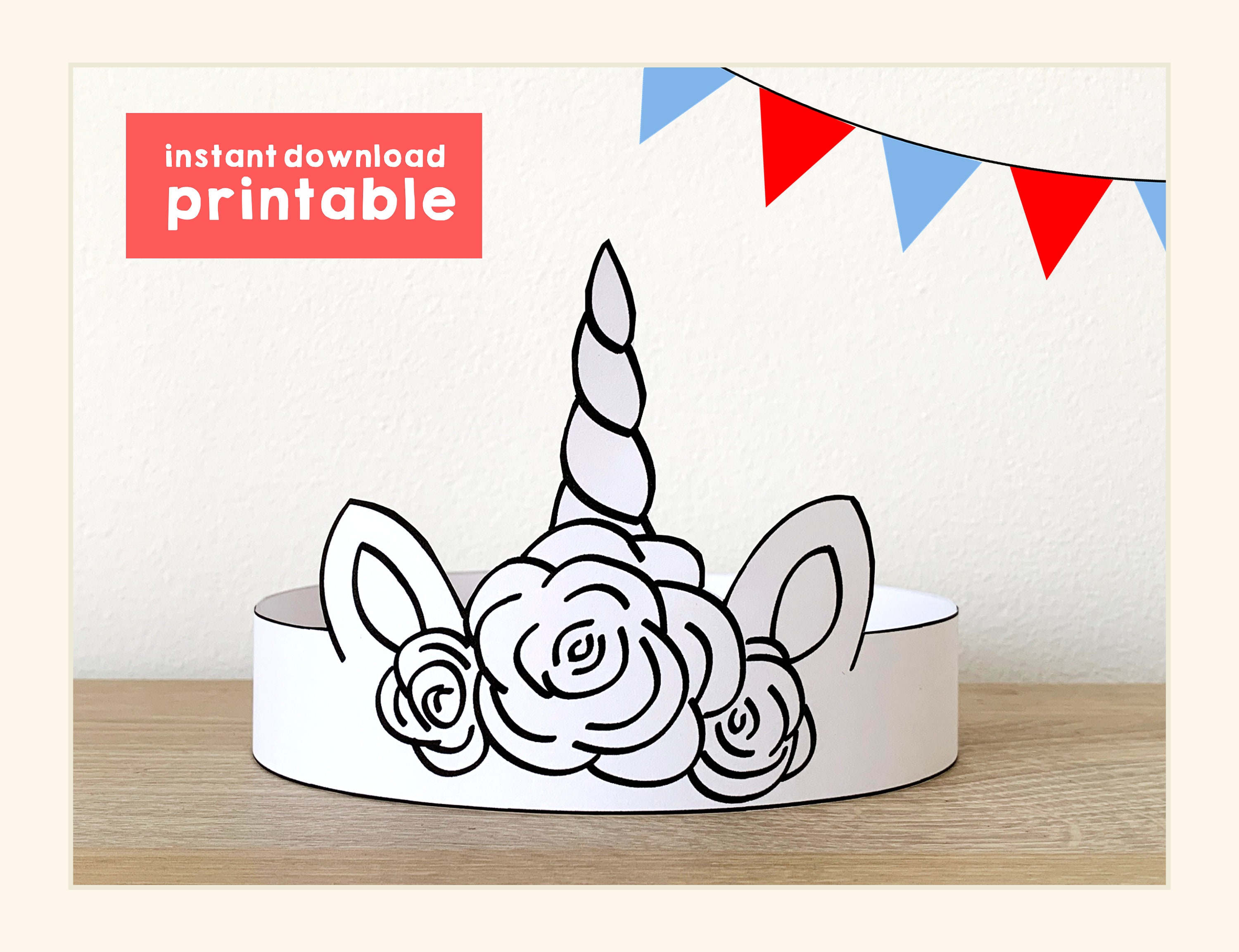 Unicorn Paper Crown Coloring Printable Kids Craft Unicorn Etsy Canada