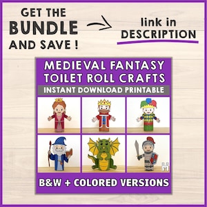 King Toilet Paper Roll Craft Medieval Fantasy Party Coloring Printable Decoration Kids Play Cut out Glue DIY - Instant Download image 7