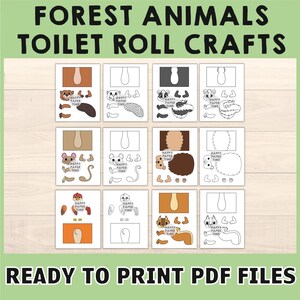Forest Animals Toilet Paper Roll Craft Forest Party Coloring Printable Decoration Kids Wild Play Cut out Glue DIY - Instant Download image 3