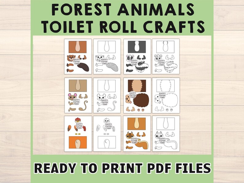 Forest Animals Toilet Paper Roll Craft Forest Party Coloring Printable Decoration Kids Wild Play Cut out Glue DIY - Instant Download image 3