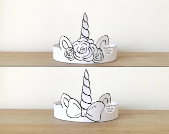 Licorne en papier couronne à colorier imprimable enfants artisanat Licorne princesse fête d'anniversaire imprimable faveur Costume bricolage imprimable téléchargement immédiat