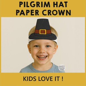 Pilgrim Hat Headband Paper Crown Thanksgiving Settler Party Coloring Printable Kids Craft Costume Printable Favor DIY - Instant Download image 4