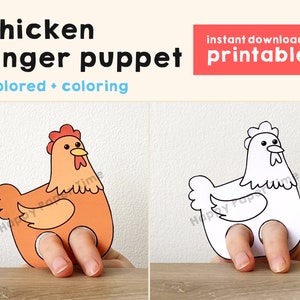 Chicken paper craft printable farm animal Finger Puppet Kids Craft Farm Birthday Party Kids Coloring Puppet Printable Instant Download