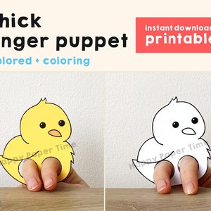 Chick paper craft printable farm animal Finger Puppet Kids Craft Farm Birthday Party Kids Coloring Puppet Printable Instant Download