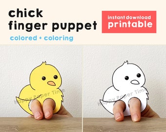 Chick paper craft printable farm animal Finger Puppet Kids Craft Farm Birthday Party Kids Coloring Puppet Printable Instant Download