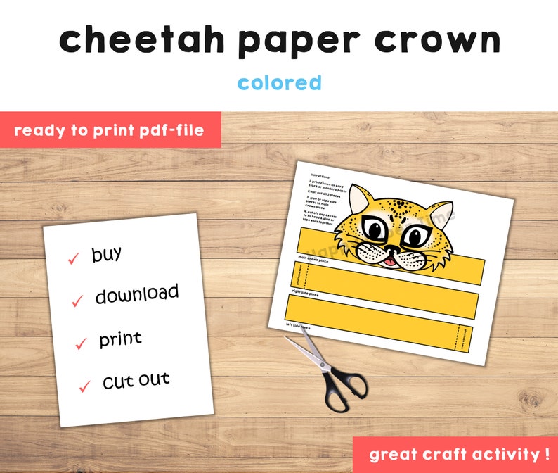 Cheetah Paper Crown Party Printable Kids Craft Safari Jungle Birthday ...