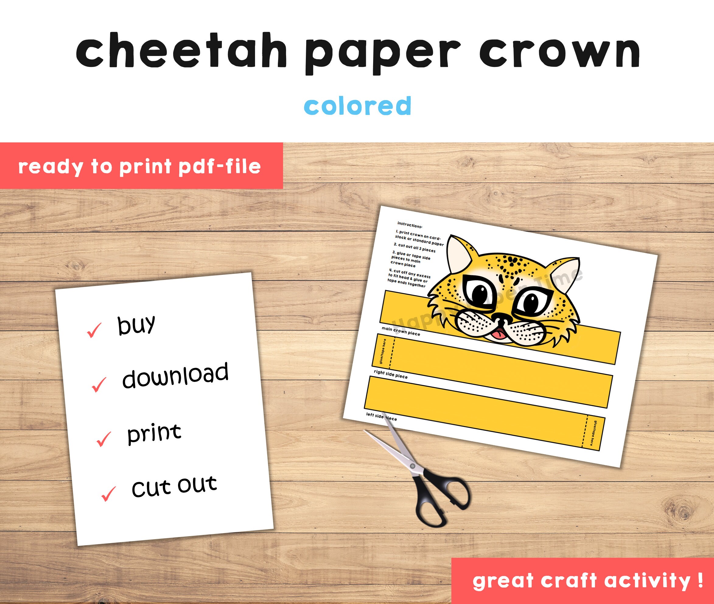 Cheetah Paper Crown Party Printable Kids Craft Safari Jungle Birthday ...