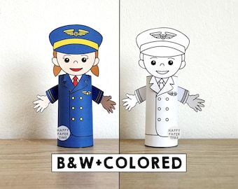 Pilot Toilet Paper Roll Craft Airline Party Coloring Printable Decoration Kids Career Day Community Helpers Cut, Instant Download