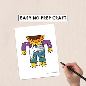 かかしの紙袋人形 印刷可能 ハロウィン 工作 切り貼り 塗り絵 不気味な日 パーティー 記念品 すぐにダウンロード 画像 6