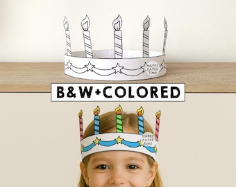 Corona de papel para cumpleaños, manualidades para niños, velas, decoración de cumpleaños, recuerdos imprimibles, PDF, bricolaje - Descarga instantánea