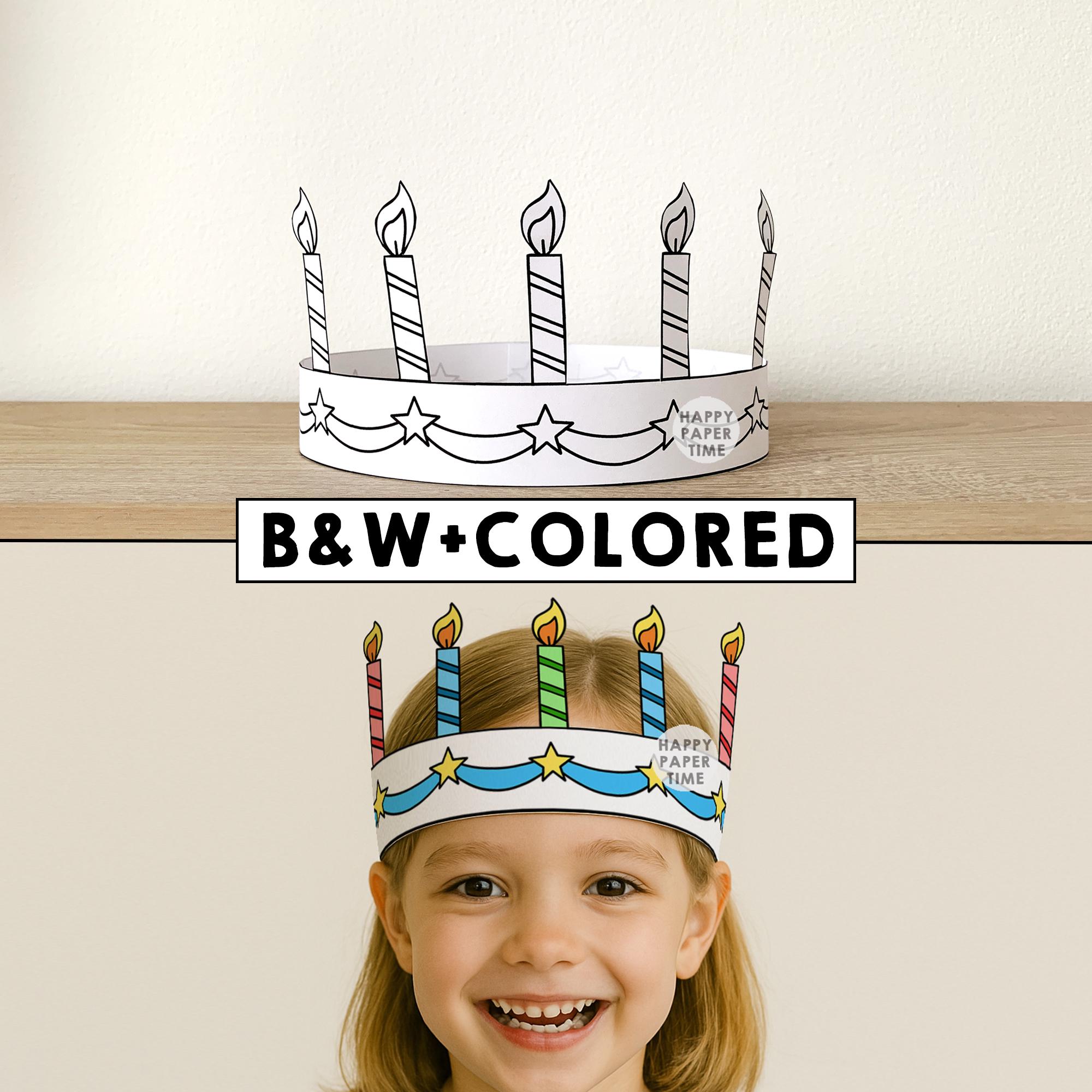 Birthday Paper Crown Party Coloring Printable Kids Craft Cake Candle ...