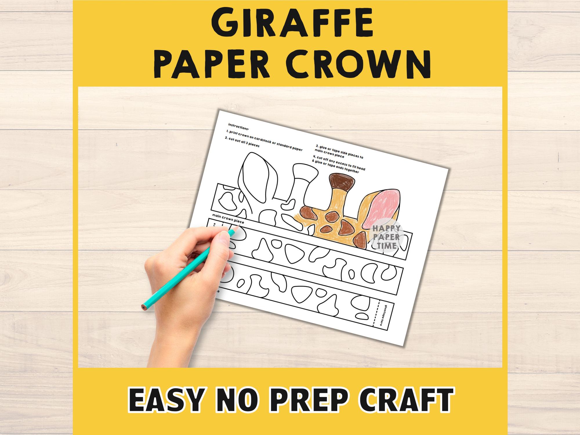 Giraffe Ears Paper Crown Party Coloring Printable Kids Craft Safari ...