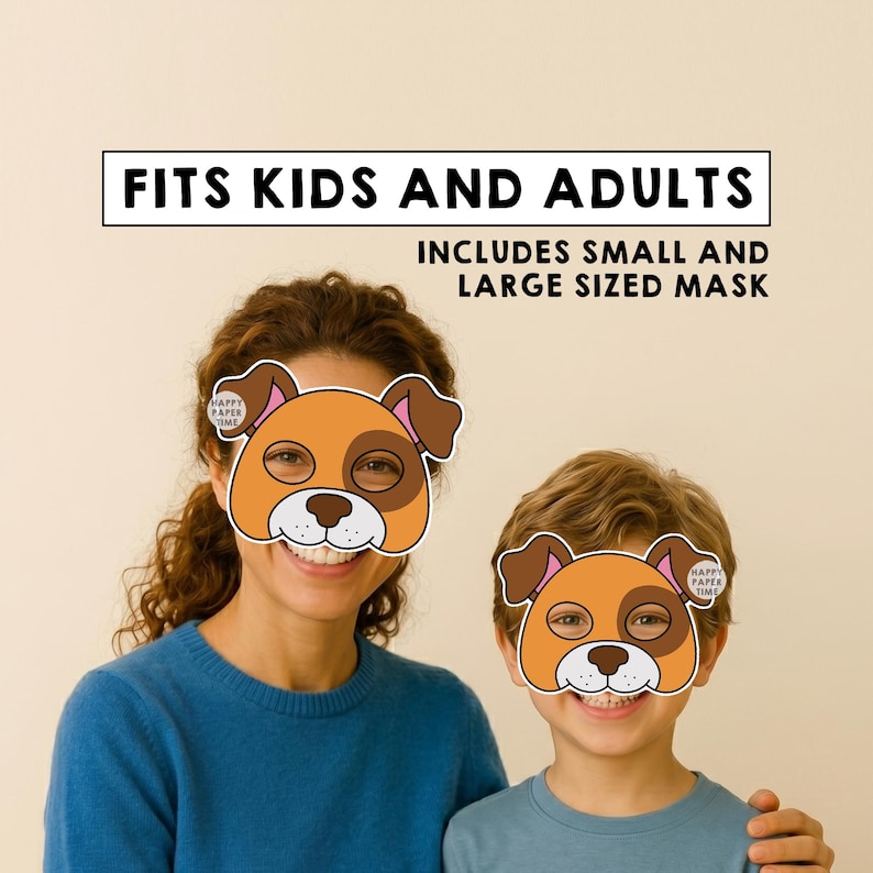 Dog paper mask costume pet animal coloring craft activity party favor animal printable mask - Instant Download PDF image 2