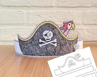Pirate Hat Paper Crown template Pirate Captain Party Headband Coloring Printable Kids Craft Birthday Favor pdf favor DIY - Instant Download