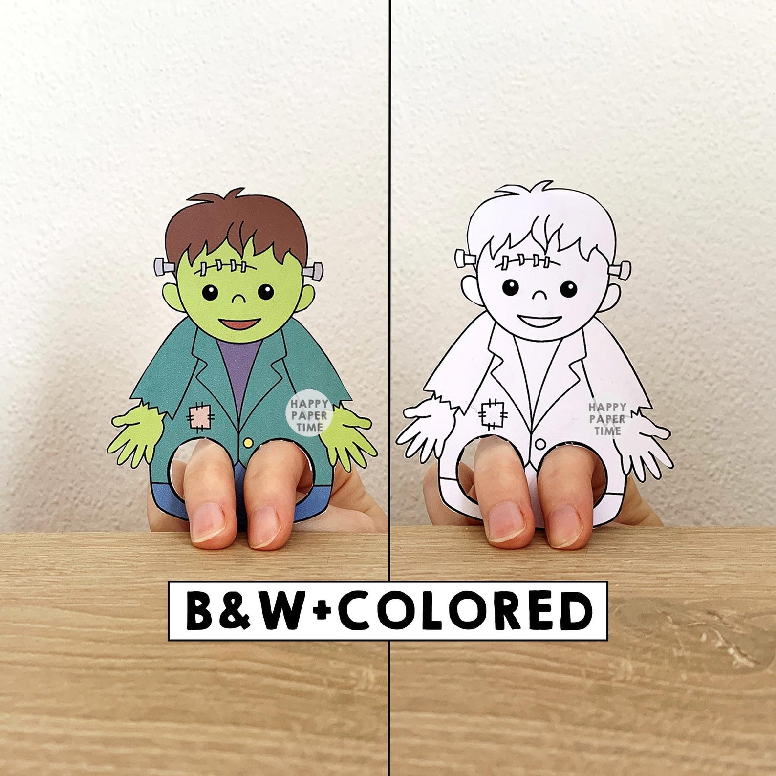 Frankenstein Paper Craft Printable Halloween Spooky Day Finger Puppet ...