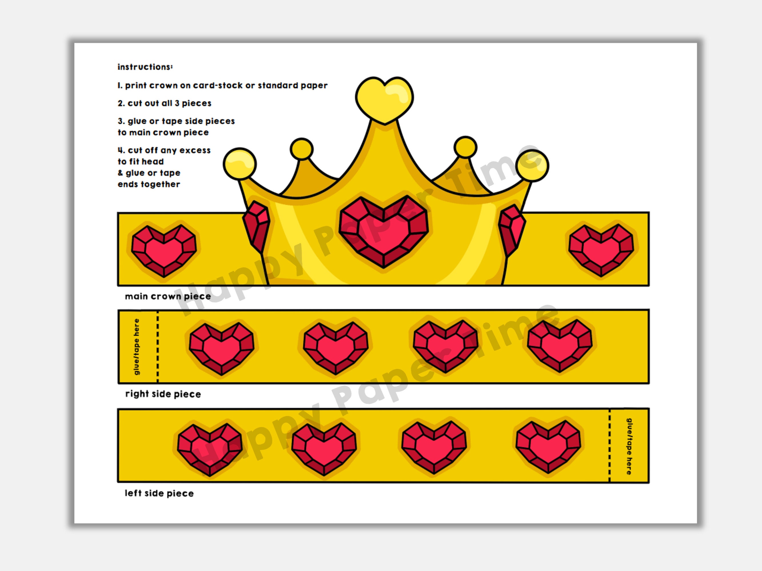 Heart Princess Paper Crown Party Activity Printable Kids Easy - Etsy