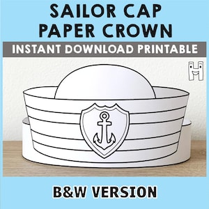 Cappello da marinaio Cappello di carta Corona festa da colorare Stampabile Bambini artigianato Costume da mare Compleanno Stampabile Favore Costume fai da te - Download immediato