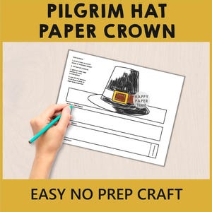 Pilgrim Hat Headband Paper Crown Thanksgiving Settler Party Coloring Printable Kids Craft Costume Printable Favor DIY - Instant Download image 3