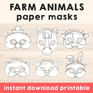 Rabbit Mask Pig Mask Animal Masks Horse Mask Printable Animal Party Favor Farm Animals Party Printable Kids Party Activity Instant Download