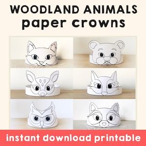 Waldtiere Papierkronen aktivität Printable Kids Craft Woodland Geburtstag Party Favor Kostüm DIY Printable Sofort Download
