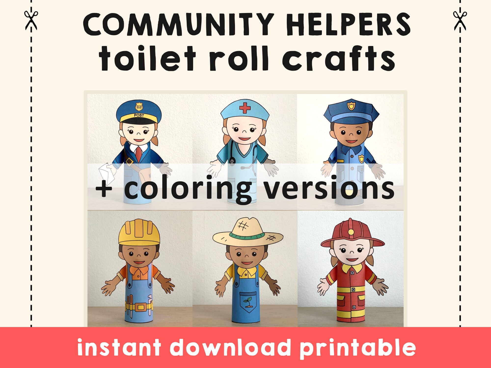 Printable Community Helpers Preschool Activities, Printable Playdough Mats,  Toddler Activities, Instant Download 