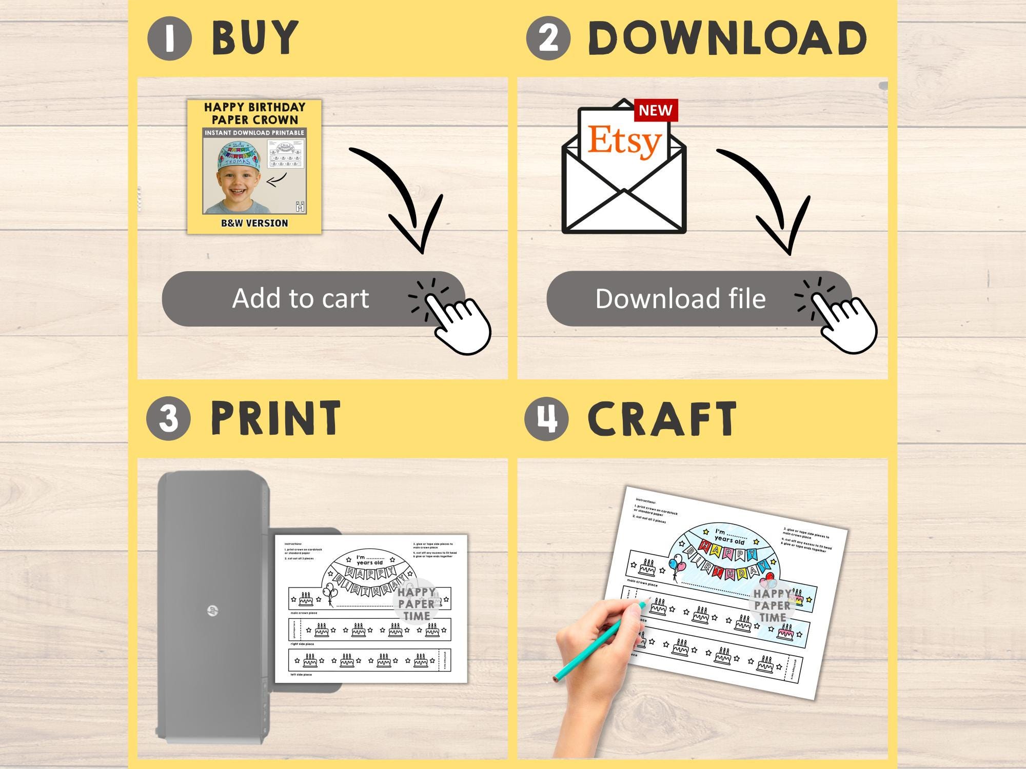 Happy Birthday Paper Crown Party Activity Printable Kids Coloring Craft ...