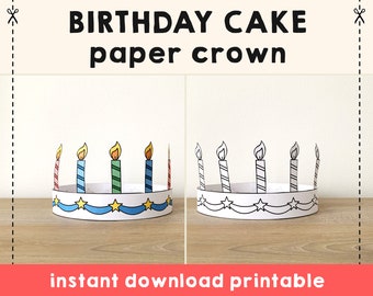 Birthday Paper Crown Party Coloring Printable Kids Craft Cake Candle Birthday Decor Printable Favor pdf favor DIY - Instant Download