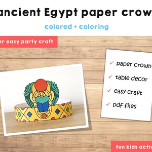 Ancient Egypt Scarab Paper Crown Princess template Party Coloring Printable Kids Craft Birthday Favor pdf favor DIY - Instant Download image 3