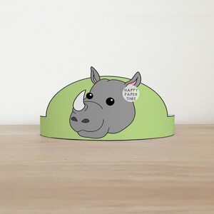 Rhino Paper Crown Party Coloring Printable Kids Craft Safari African Animal Costume Birthday Printable Favor Costume DIY - Instant Download image 1