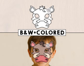 Warthog Mask Costume Animal Mask Printable Party Favor African Jungle Party Printable Mask Kids Party Favor Printable - Instant Download