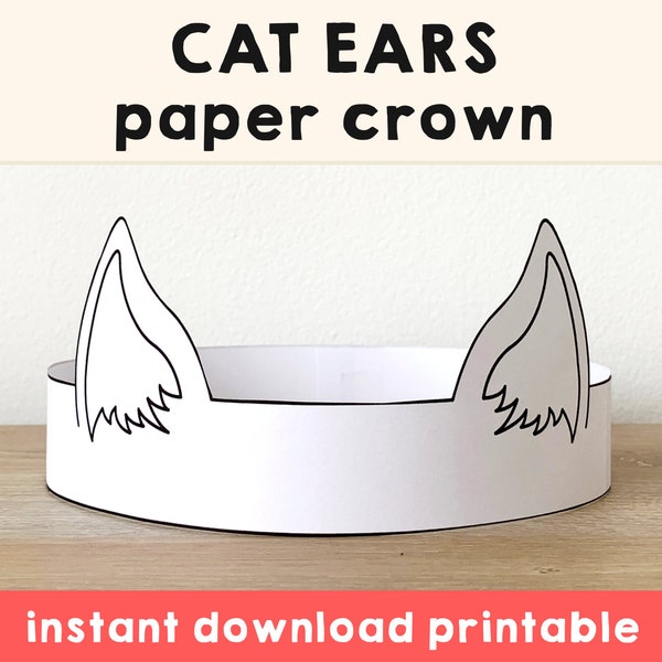 Cat ears Paper Crown Party Coloring Printable Kids Craft Kitten Pussy Costume Birthday Printable Favor Costume DIY - Instant Download