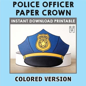Police Cap hat Paper Crown Party pretend play Printable Kids Craft Policeman Costume Birthday Printable Favor pdf Costume Instant Download
