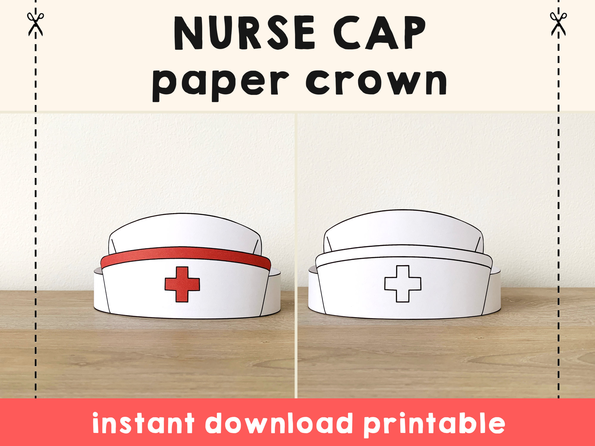 Nurse Cap Hat Paper Crown Party Coloring Printable Kids Craft Doctor  Costume Birthday Printable Favor Costume DIY Instant Download 