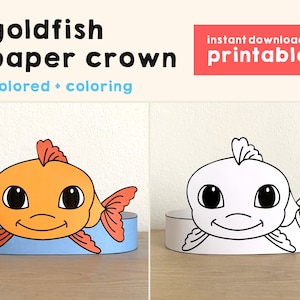 Goldfish Paper Crown Headband Pet Animal Printable Kids Craft Fish Party Coloring Birthday Printable Favor Costume DIY - Instant Download