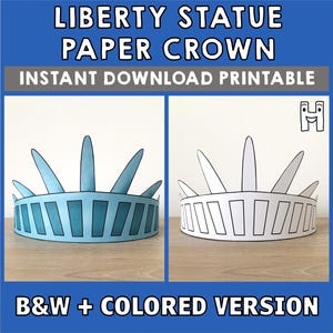 Statua della Libertà, Corona di Carta, Festa, Colorare, Stampabile, Artigianato per Bambini, Decorazione di Compleanno in America, Bomboniera Stampabile, PDF, Costume Fai da Te, Download Istantaneo