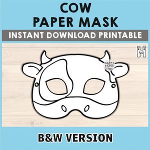Cow Mask Farm Printable Farm Animal Party Favor Animal Mask Cow Animal Party Farm Party Animal Printable Mask Animal Mask Instant Download