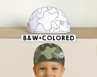 Soldier Helmet Paper Crown Headband Military Army Veteran Day Coloring Printable Kids Craft Costume Printable Favor DIY - Instant Download