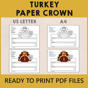 Fascia per capelli da tacchino, corona di carta, cappello, festa del Ringraziamento, da colorare, stampabile, per bambini, costume, bomboniera, autunno, fai da te - Download immediato immagine 2